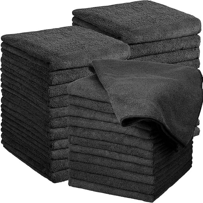 24 Pack Bleach Proof Towels Microfiber Absorbent Resistant Hair Hand Towels Bulk Quick Dry for Barber Gym Bath Spa Shaving (Black,16 x 29 Inch)