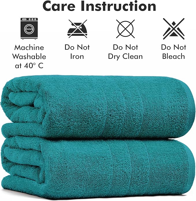 Bath Sheets – Extra Large Bathroom Sheet Set – Pack of 2 Jumbo Towels Teal (71x35in) – 100% Cotton Soft Quick Dry Large Bath Towels for Adults Hotel Spa Bathroom Use