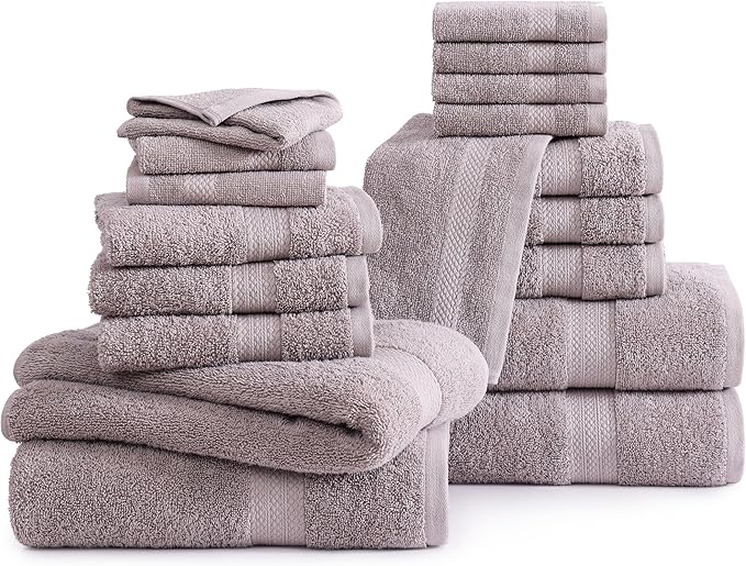 LANE LINEN 100% Ringspun Cotton Bath Towel Set - 18 Piece - Very Soft, Quick Drying & Highly Absorbent - 4 Bath, 8 Wash Cloth, 6 Hand Towels - Ideal for Guests & Perfect for Your Bathroom - Platinum