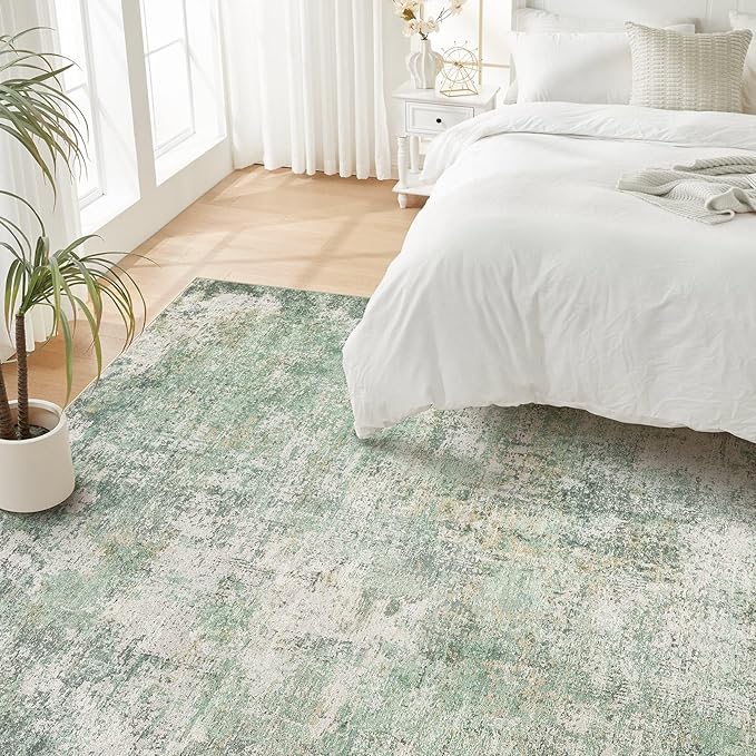 Area Rug Living Room Rugs - 5x7 Large Soft Indoor Neutral Modern Abstract Low Pile Washable Rug Carpet for Bedroom Dining Room Farmhouse Home Office - Green Grey
