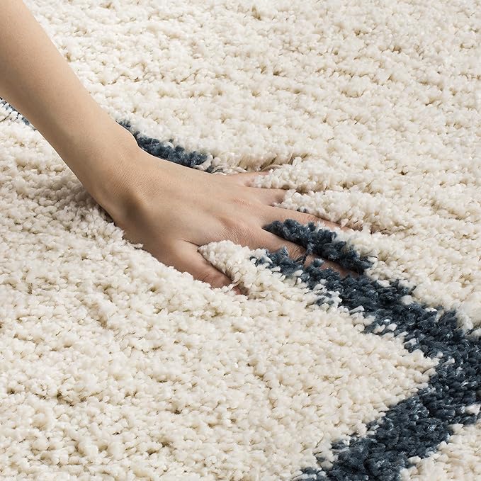 SAFAVIEH Hudson Shag Collection Area Rug - 9' x 12', Ivory & Slate Blue, Modern Trellis Design, Non-Shedding & Easy Care, 2-inch Thick Ideal for High Traffic Areas in Living Room, Bedroom (SGH281T)