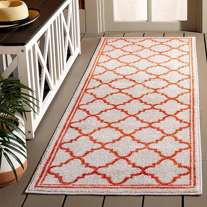 SAFAVIEH Amherst Collection Runner Rug - 2'3" x 9', Beige & Orange, Moroccan Trellis Design, Non-Shedding & Easy Care, Ideal for High Traffic Areas in Living Room, Bedroom (AMT422F)