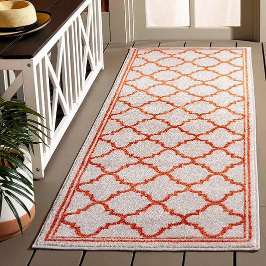 SAFAVIEH Amherst Collection Runner Rug - 2'3" x 11', Beige & Orange, Moroccan Trellis Design, Non-Shedding & Easy Care, Ideal for High Traffic Areas in Living Room, Bedroom (AMT422F)