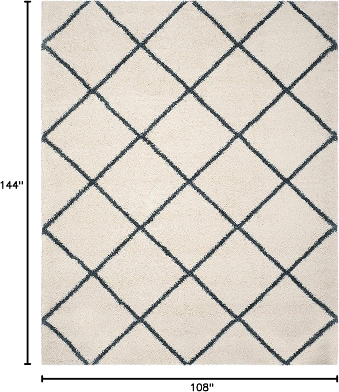 SAFAVIEH Hudson Shag Collection Area Rug - 9' x 12', Ivory & Slate Blue, Modern Trellis Design, Non-Shedding & Easy Care, 2-inch Thick Ideal for High Traffic Areas in Living Room, Bedroom (SGH281T)