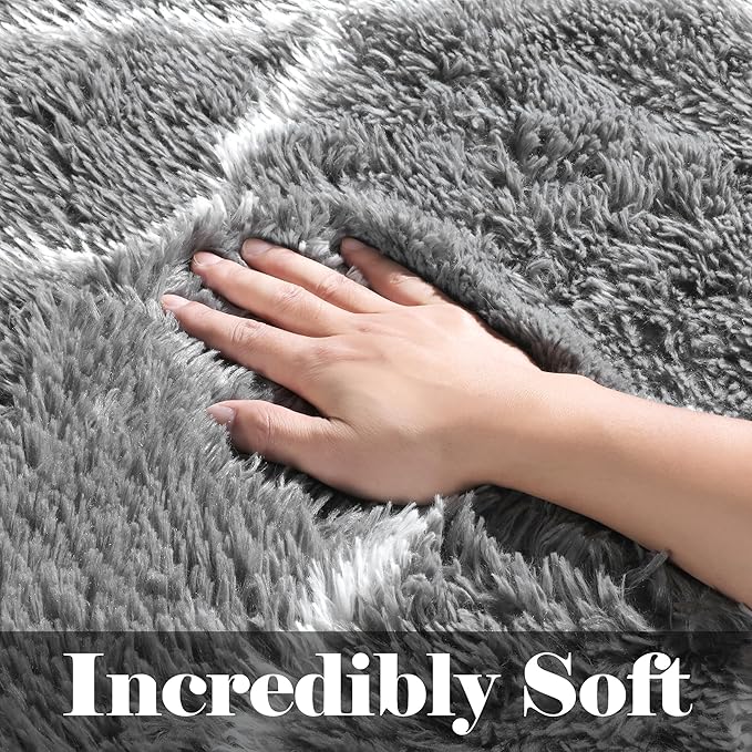 ONASAR Area Rugs for Bedroom Living Room, 4x6 Fluffy Grey and White Floor Rug, Shaggy Geometric Soft Plush Fuzzy Carpet for Nursery Teen Playroom Dorm Office Home Decor Aesthetic