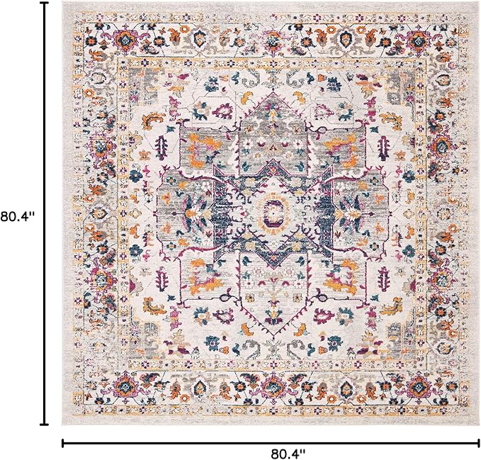 SAFAVIEH Evoke Collection Area Rug - 6'7" Square, Ivory & Grey, Oriental Medallion Distressed Design, Non-Shedding & Easy Care, Ideal for High Traffic Areas in Living Room, Bedroom (EVK275A)