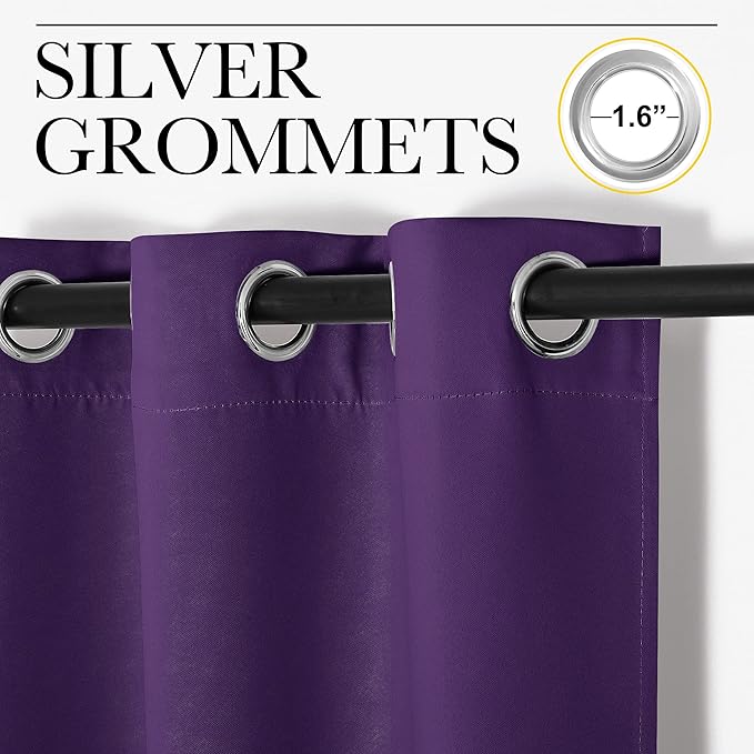 NICETOWN Royal Purple Blackout Curtains 48 inches Length for Laundry Room, 2 Panels, 42" Wide, Thermal Insulated Decoration Drapes for Short Window