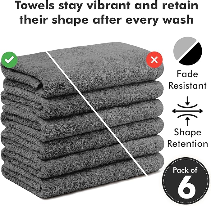 100% Cotton Hand Towels for Bathroom – Soft & Absorbent Towel Set– Pack of 6 Small Towel (34x20in) – Quick Dry Luxury Cotton Hand Towels – Dark Grey