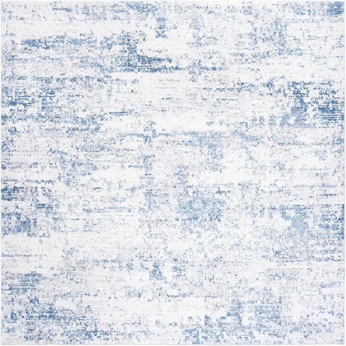SAFAVIEH Amelia Collection Area Rug - 10' Square, Ivory & Blue, Modern Abstract Design, Non-Shedding & Easy Care, Ideal for High Traffic Areas in Living Room, Bedroom (ALA700A)