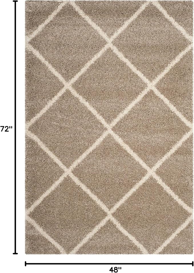 SAFAVIEH Hudson Shag Collection Accent Rug - 4' x 6', Beige & Ivory, Modern Trellis Design, Non-Shedding & Easy Care, 2-inch Thick Ideal for High Traffic Areas in Foyer, Living Room, Bedroom (SGH281S)