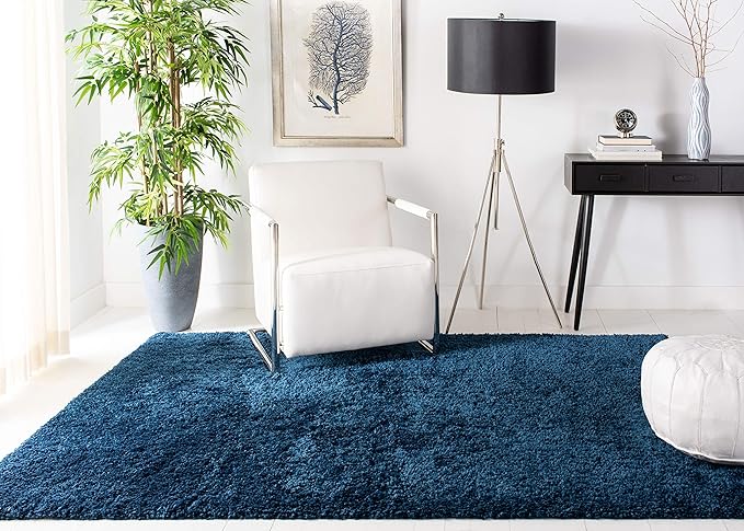 SAFAVIEH Fontana Shag Collection Accent Rug - 4' x 6', Blue, Solid Design, Non-Shedding & Easy Care, 2-inch Thick Ideal for High Traffic Areas in Entryway, Living Room, Bedroom (FNT800M)