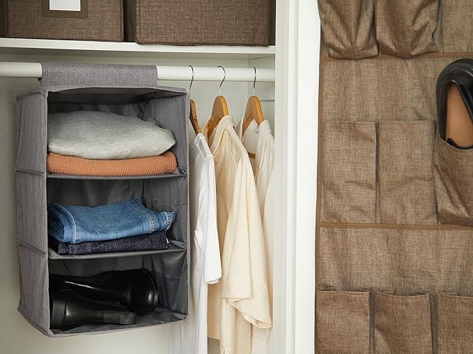Covermates Keepsakes Hanging Closet Organizer - Heavy Duty Material, Sturdy Interior Shelves - Closet Storage, Grey Heather