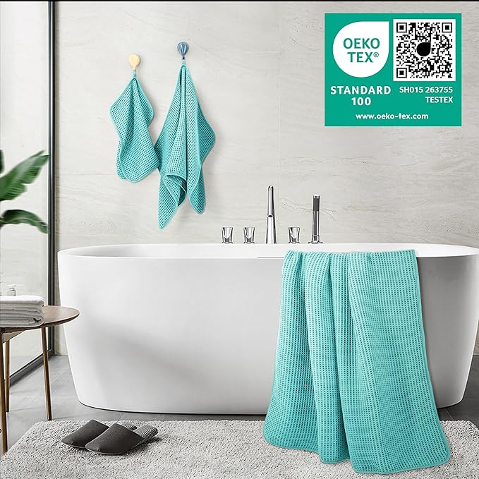 430 GSM Microfiber Quick Dry Lint Free Oversize Bath Towel Set, 6 Piece (Waffle Weave)