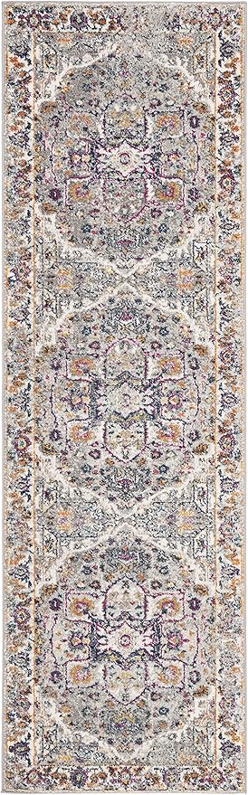 SAFAVIEH Evoke Collection Runner Rug - 2'2" x 7', Grey & Grey, Oriental Medallion Distressed Design, Non-Shedding & Easy Care, Ideal for High Traffic Areas in Living Room, Bedroom (EVK275H)