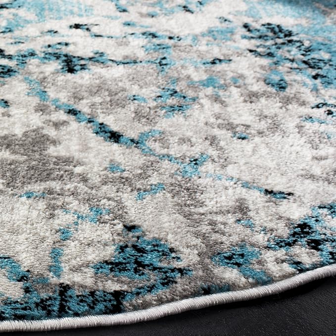 SAFAVIEH Skyler Collection Area Rug - 6'7" Round, Blue & Ivory, Modern Abstract Design, Non-Shedding & Easy Care, Ideal for High Traffic Areas in Living Room, Bedroom (SKY186M)