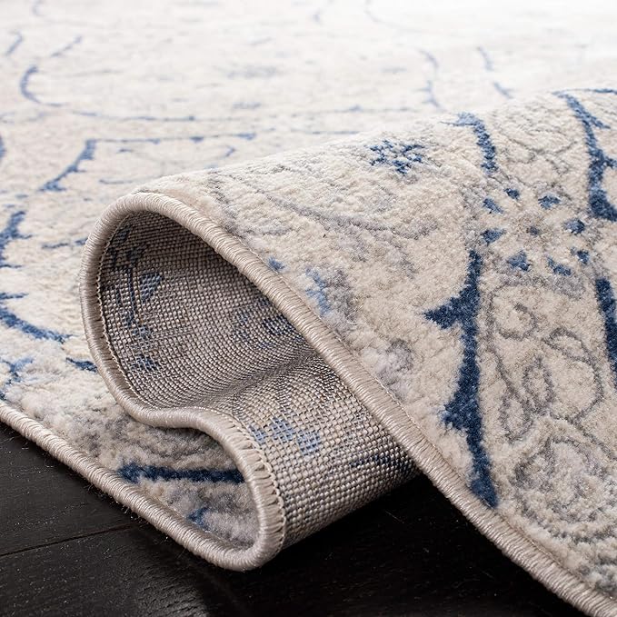 SAFAVIEH Brentwood Collection Runner Rug - 2' x 6', Light Grey & Blue, Floral Damask Ogee Trellis Design, Non-Shedding & Easy Care, Ideal for High Traffic Areas in Living Room, Bedroom (BNT860G)