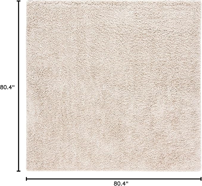 SAFAVIEH August Shag Collection Area Rug - 6'7" Square, Beige, Solid Design, Non-Shedding & Easy Care, 1.5-inch Thick Ideal for High Traffic Areas in Living Room, Bedroom (AUG200D)