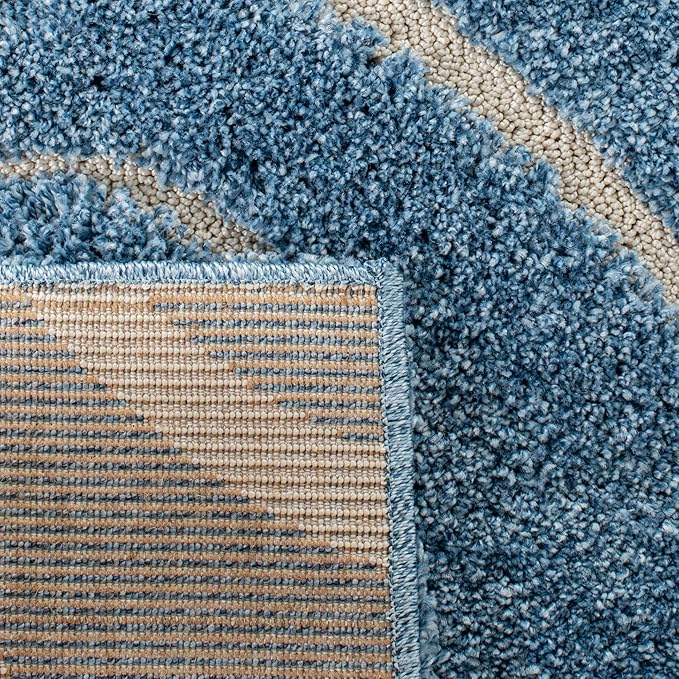 SAFAVIEH Florida Shag Collection Area Rug - 9' Square, Light Blue & Cream, Scroll Design, Non-Shedding & Easy to Clean, High-Low Plush Pile, Ideal for Living Room, Bedroom, Dining Space (SG455-6011)