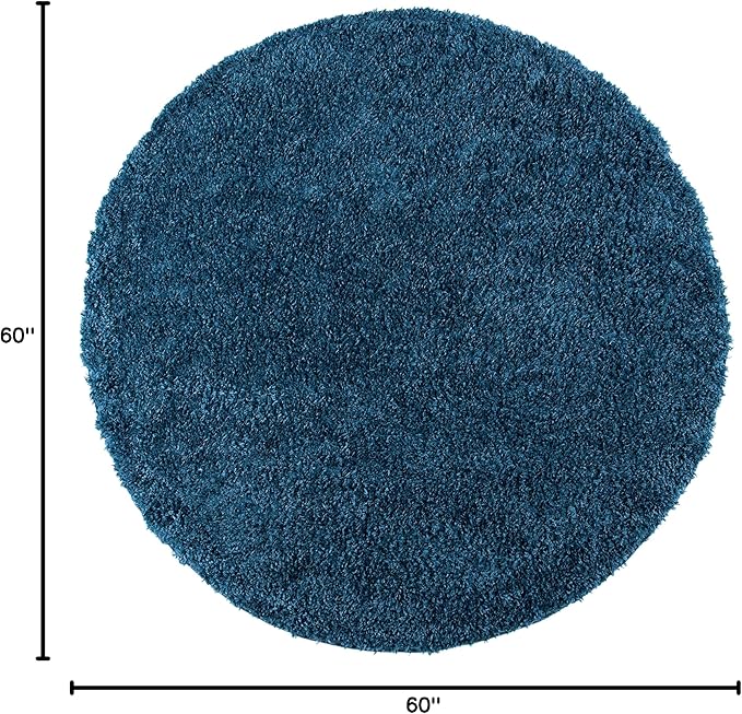 SAFAVIEH August Shag Collection 5' Round Navy AUG200M Solid Non-Shedding Living Room Bedroom Dining Room Entryway Plush 1.5-inch Thick Area Rug
