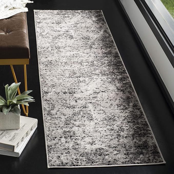 SAFAVIEH Skyler Collection 2' x 8' Charcoal / Ivory SKY186L Modern Abstract Non-Shedding Living Room Entryway Foyer Hallway Bedroom Runner Rug