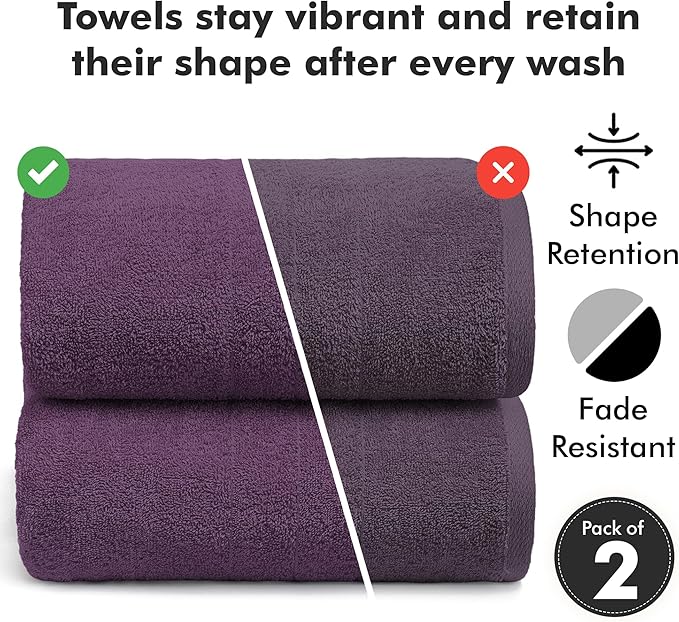 Bath Sheets – Extra Large Bathroom Sheet Set – Pack of 2 Jumbo Towels Dark Purple (71x35in) – 100% Cotton Soft Quick Dry Large Bath Towels for Adults Hotel Spa Bathroom Use