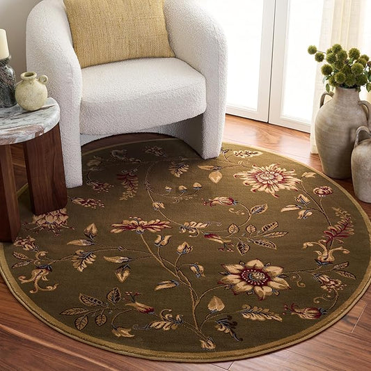 SAFAVIEH Lyndhurst Collection Area Rug - 5'3" Round, Green & Multi, Traditional Floral Design, Non-Shedding & Easy Care, Ideal for High Traffic Areas in Living Room, Bedroom (LNH552-5291)