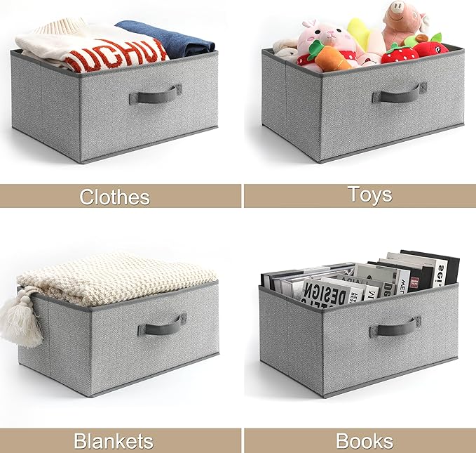 15.7 Inch Storage Baskets, Woven Fabric Bins, Storage Cubes with Reinforced Handles, Organizer Bins for Closet Shelves, Foldable, for Clothes (Gray, 4PCS/15.7*11*7.8inch)