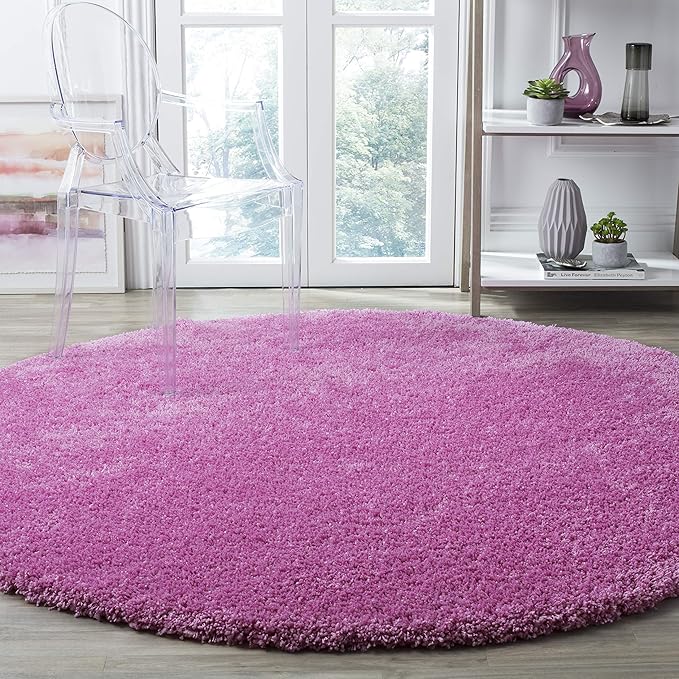 SAFAVIEH Santa Monica Shag Collection 6'7" Round Pink SGN725 Solid Non-Shedding Living Room Bedroom Dining Room Entryway Plush 2-inch Thick Area Rug