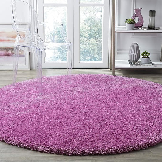 SAFAVIEH Santa Monica Shag Collection 6'7" Round Pink SGN725 Solid Non-Shedding Living Room Bedroom Dining Room Entryway Plush 2-inch Thick Area Rug