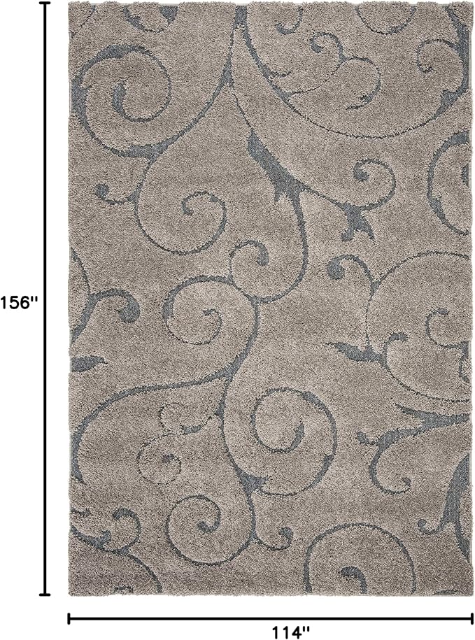 SAFAVIEH Florida Shag Collection Area Rug - 9'6" x 13', Grey & Light Blue, Scroll Design, Non-Shedding & Easy to Clean, High-Low Plush Pile, Ideal for Living Room, Bedroom, Dining Space (SG455-1160)