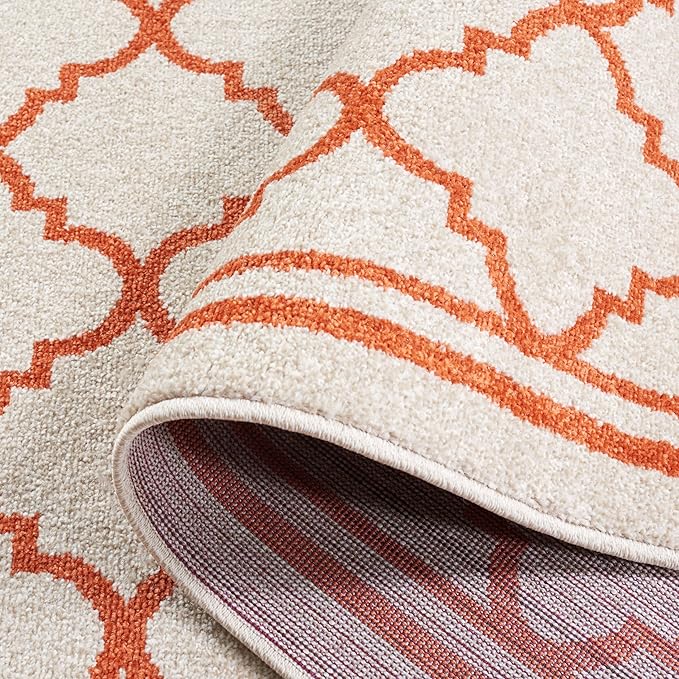 SAFAVIEH Amherst Collection Accent Rug - 2'6" x 4', Beige & Orange, Moroccan Trellis Design, Non-Shedding & Easy Care, Ideal for High Traffic Areas in Entryway, Living Room, Bedroom (AMT422F)