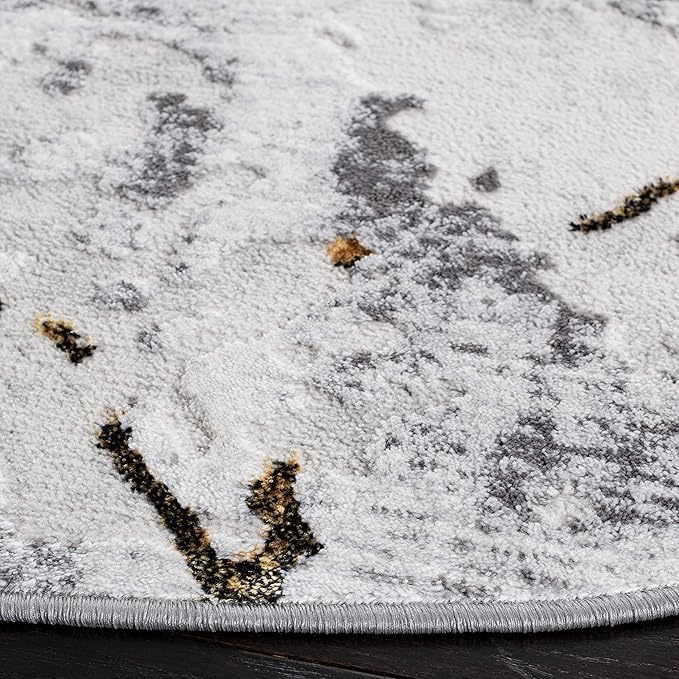 SAFAVIEH Amelia Collection 6'7" Round Grey / Gold ALA293G Modern Abstract Non-Shedding Dining Room Entryway Foyer Living Room Bedroom Area Rug