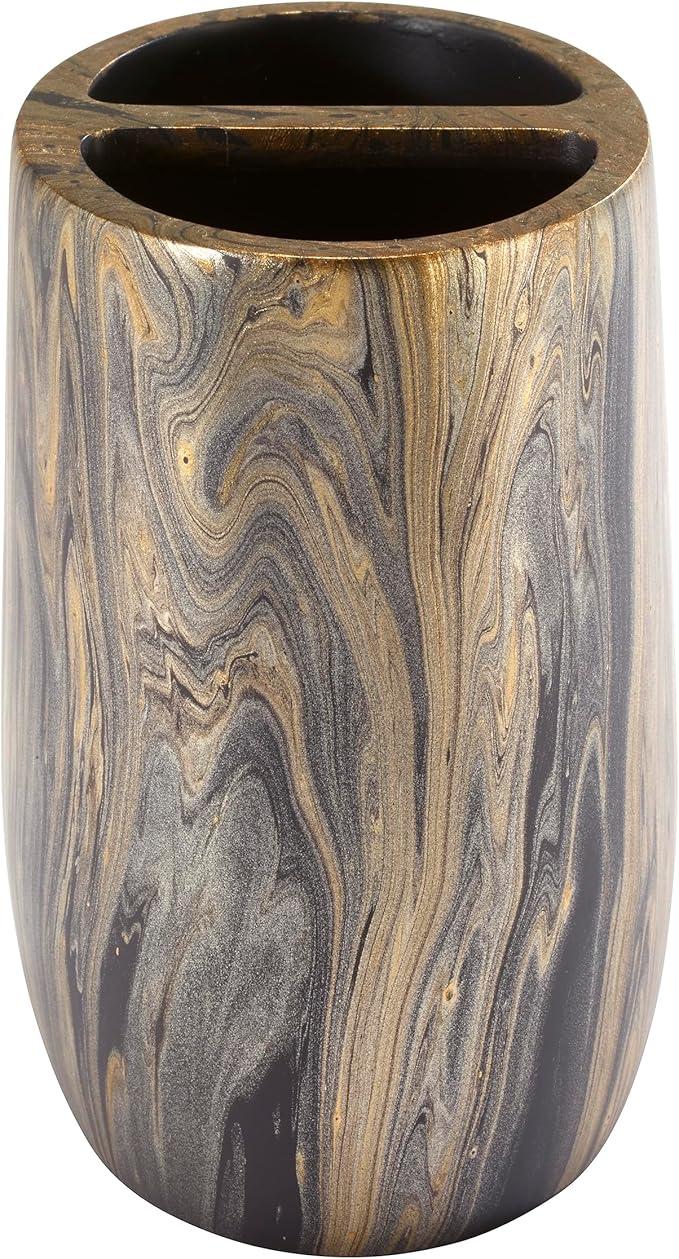 Nicole Miller - Toothbrush Holder, Resin Countertop Accessories, Multipurpose Home Decor, Dorm Room Essentials (Harper Collection, Black/Gold)