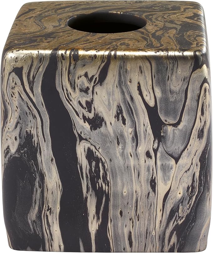 Nicole Miller - Tissue Box Cover, Resin Countertop Accessories, Multipurpose Home Decor, Dorm Room Essentials (Harper Collection, Black/Gold)