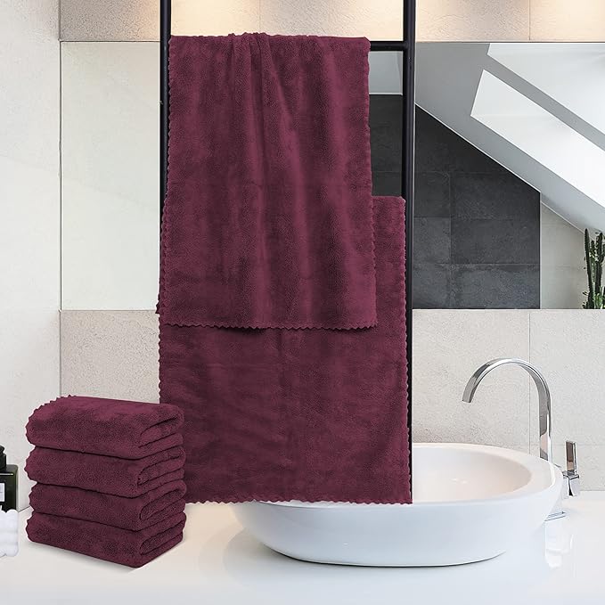 18 Pack Premium Hand Towels - Quick Drying - Microfiber Coral Velvet Highly Absorbent Towels - Multipurpose Use as Hotel, Bathroom, Shower, Spa, Hand Towel 16 x 28 inches (Burgundy)