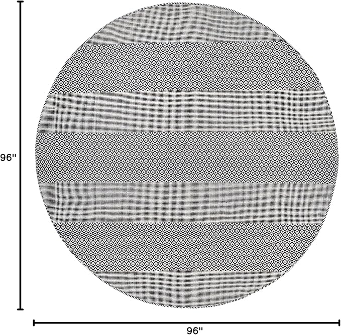 SAFAVIEH Montauk Collection Area Rug - 8' Round, Ivory & Navy, Handmade Flat Weave Boho Farmhouse Cotton Tassel Fringe, Ideal for High Traffic Areas in Living Room, Bedroom (MTK330B)