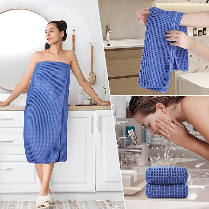 430 GSM Microfiber Quick Dry Lint Free Oversize Bath Towel Set, 6 Piece (Waffle Weave)