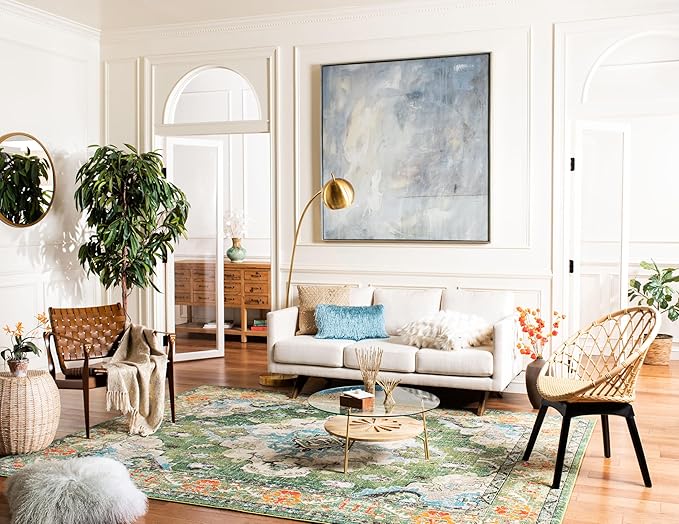 SAFAVIEH Monaco Collection Accent Rug - 2' x 3', Forest Green & Light Blue, Boho Medallion Distressed Design, Non-Shedding & Easy Care, Ideal for High Traffic Areas in Living Room, Bedroom (MNC243F-2)