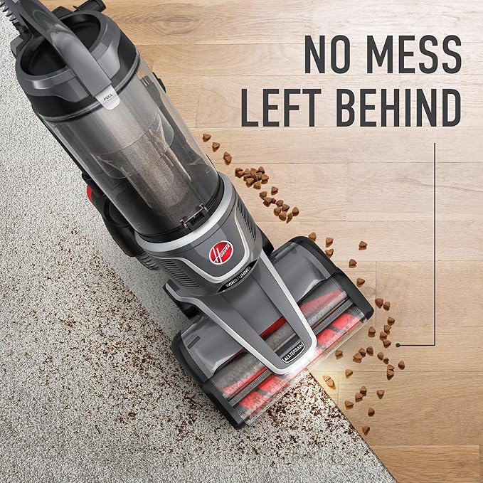 Hoover WindTunnel All-Terrain Dual Brush Roll Bagless Vacuum Cleaner, Corded Upright Vacuum, HEPA Media Filtration, Headlights, Swivel Steering, Corded Vacuum Cleaners for Home Use
