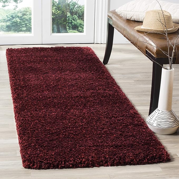 SAFAVIEH Santa Monica Shag Collection 2'3" x 11' Maroon SGN725 Solid Non-Shedding Living Room Bedroom Dining Room Entryway Plush 2-inch Thick Runner Rug