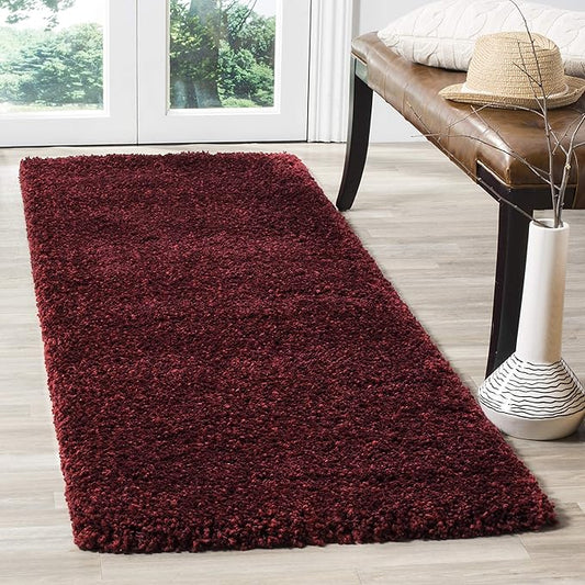 SAFAVIEH Santa Monica Shag Collection 2'3" x 11' Maroon SGN725 Solid Non-Shedding Living Room Bedroom Dining Room Entryway Plush 2-inch Thick Runner Rug