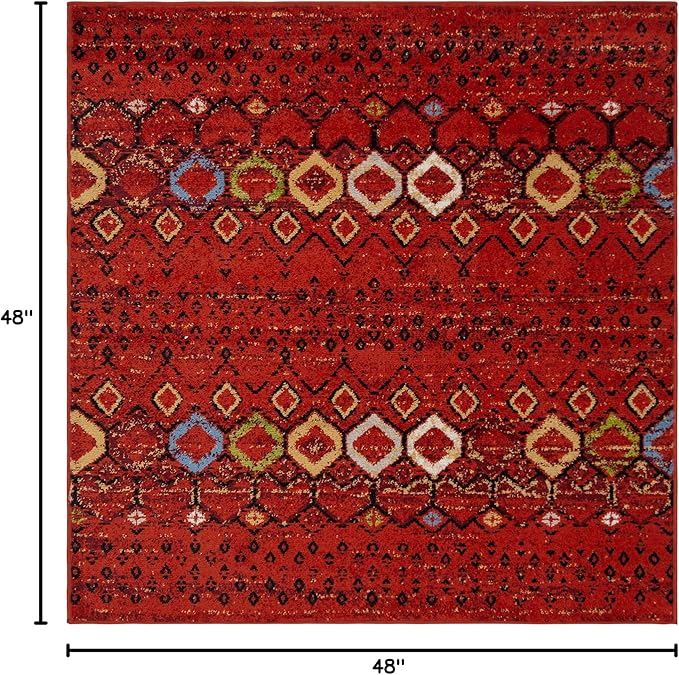 SAFAVIEH Amsterdam Collection Area Rug - 4' Square, Terracotta & Multi, Moroccan Boho Design, Non-Shedding & Easy Cleaning, Ideal for Living Room, Bedroom, Dining Space (AMS108D)