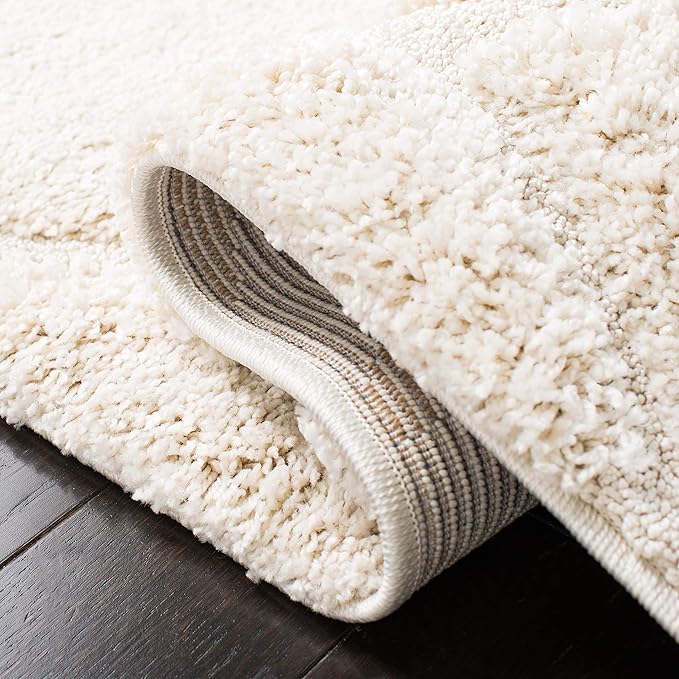 SAFAVIEH Florida Shag Collection Area Rug - 11' Square, Cream & Cream, Scroll Design, Non-Shedding & Easy to Clean, High-Low Plush Pile, Ideal for Living Room, Bedroom, Dining Space (SG455-1111)