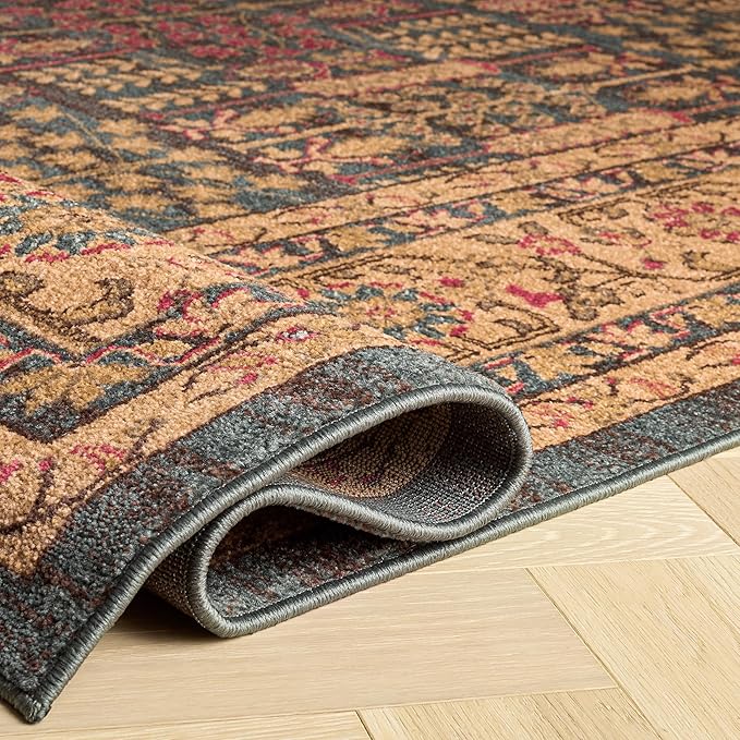 SAFAVIEH Mahal Collection Area Rug - 6'7" x 9'2", Navy & Natural, Traditional Oriental Design, Non-Shedding & Easy Care, Ideal for High Traffic Areas in Living Room, Bedroom (MAH697E)