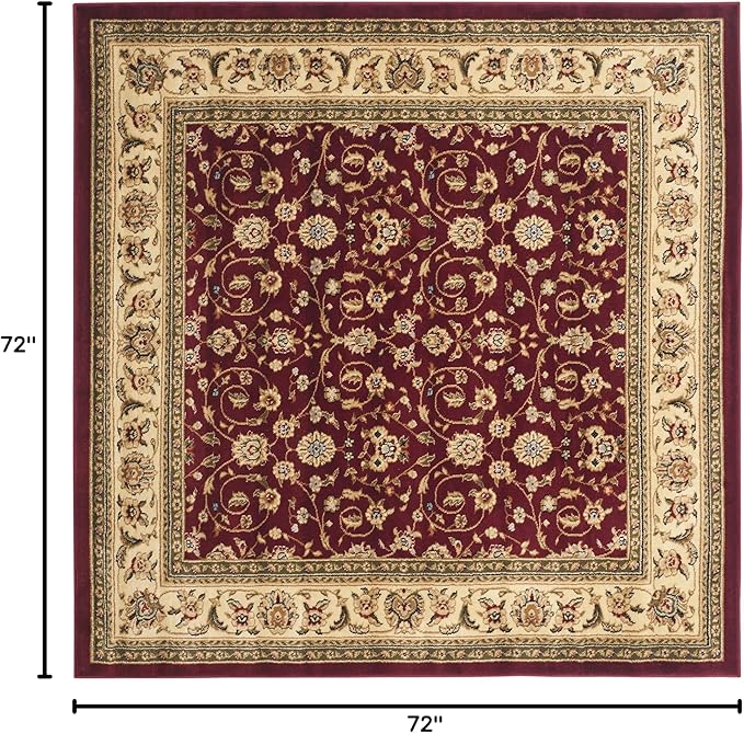 SAFAVIEH Lyndhurst Collection Area Rug - 6' Square, Red & Ivory, Traditional Oriental Design, Non-Shedding & Easy Care, Ideal for High Traffic Areas in Living Room, Bedroom (LNH312A)
