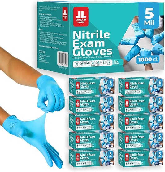 Sky Blue 5 Mil Nitrile Exam Gloves Disposable Latex Free | Medical Rubber Gloves for Doctors, EMT, First Aid Kit, Food Service & Cleaning | Bulk Case of (1000 CT)