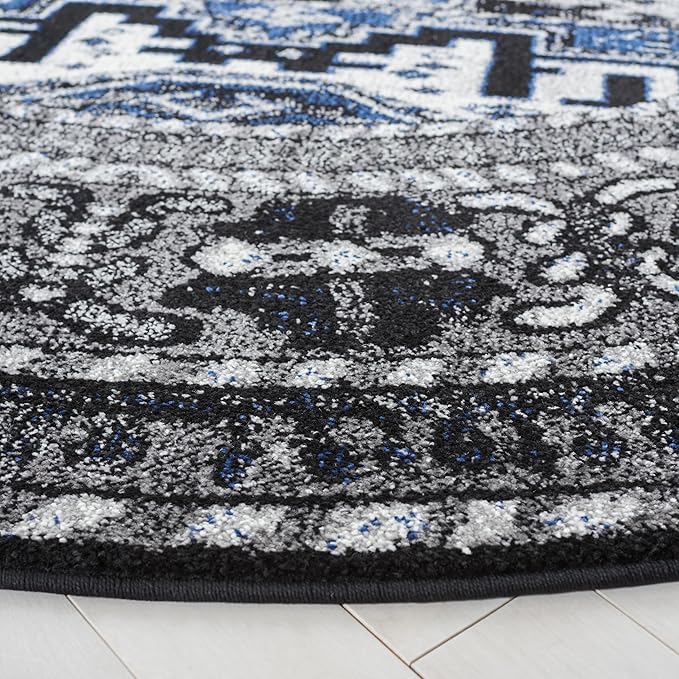 SAFAVIEH Vintage Hamadan Collection Area Rug - 6'7" Round, Grey & Blue, Oriental Traditional Persian Design, Non-Shedding & Easy Care, Ideal for High Traffic Areas in Living Room, Bedroom (VTH213F)