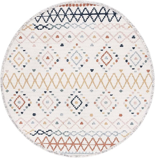 SAFAVIEH Marrakech Collection 6'7" Round Ivory/Multi MRK612A Moroccan Boho Tribal Rustic Area Rug