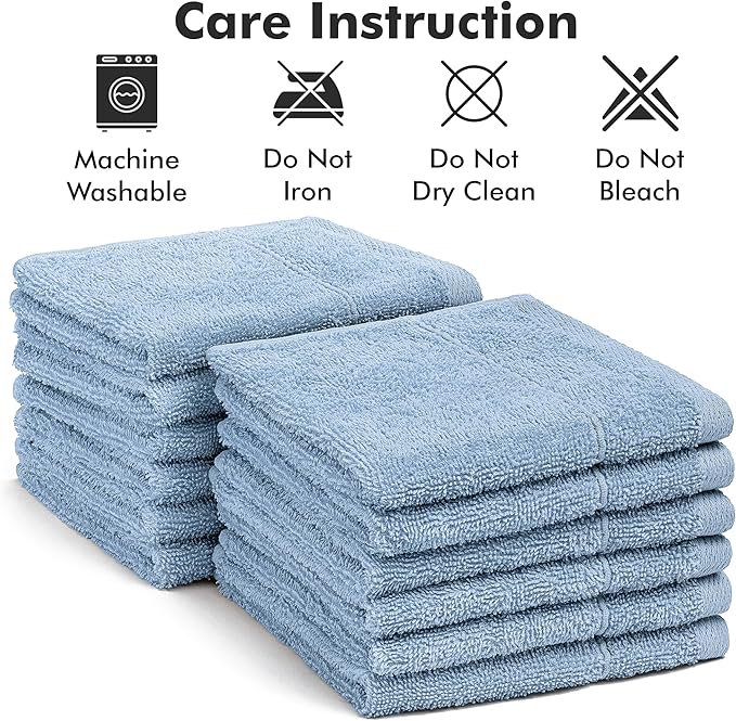 Face Towels Pack of 12 – 100% Cotton Wash Cloths (12x12 inch) – Soft, Quick Dry & Highly Absorbent Hand Towels for Bathroom, Spa, Gym, Kitchen and for Daily Use - (Sky Blue)