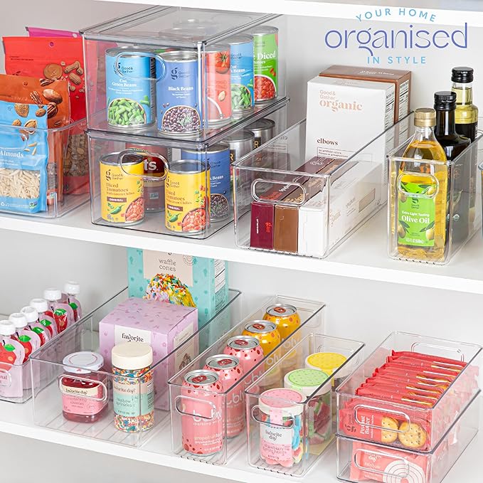 Plastic Clear Stackable Storage Bins with Lids. Great for Pantry or Kitchen Organization. Fridge Organization Containers. Cabinet, Bathroom Organizer. 2 Pack